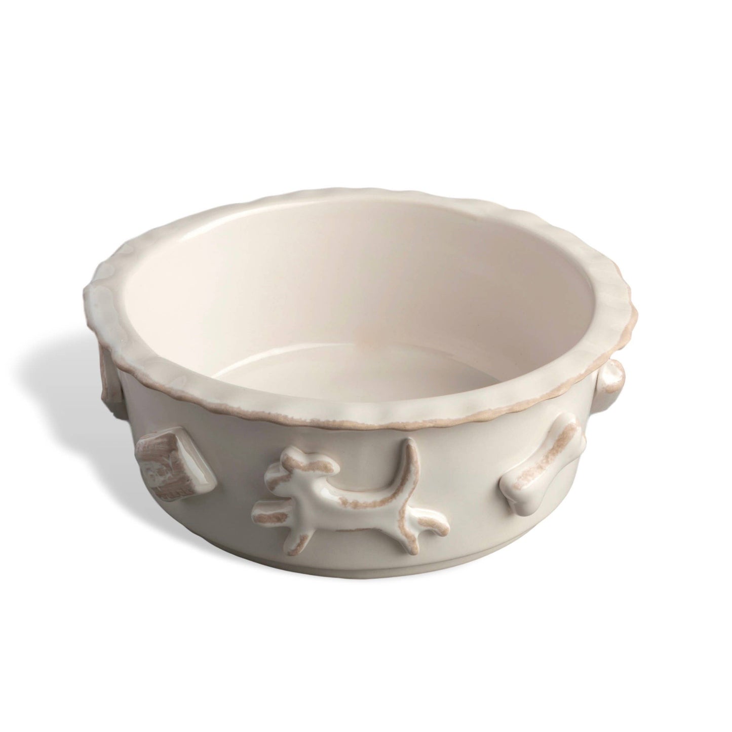 Dog Food And Water Bowl - Medium French White