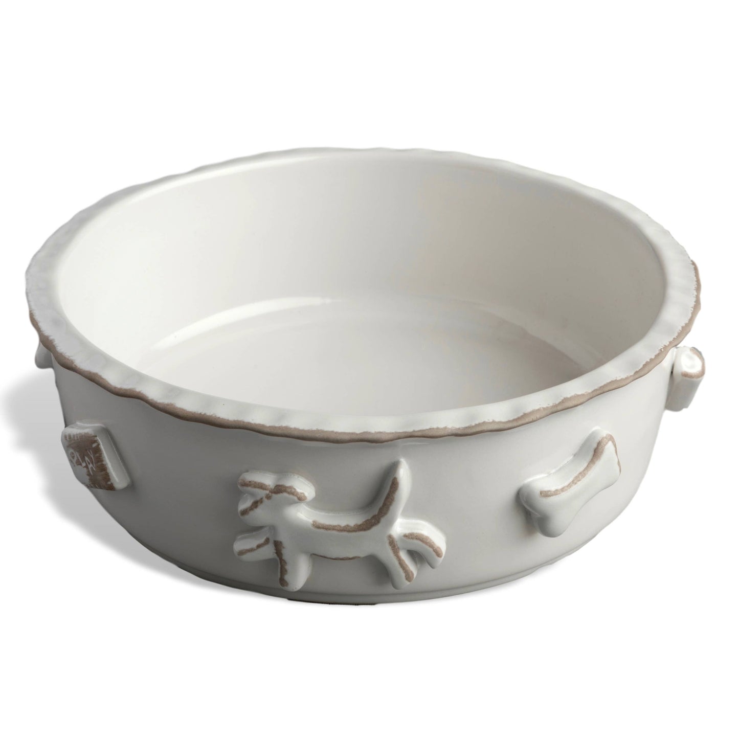 Dog Food And Water Bowl - Large French White