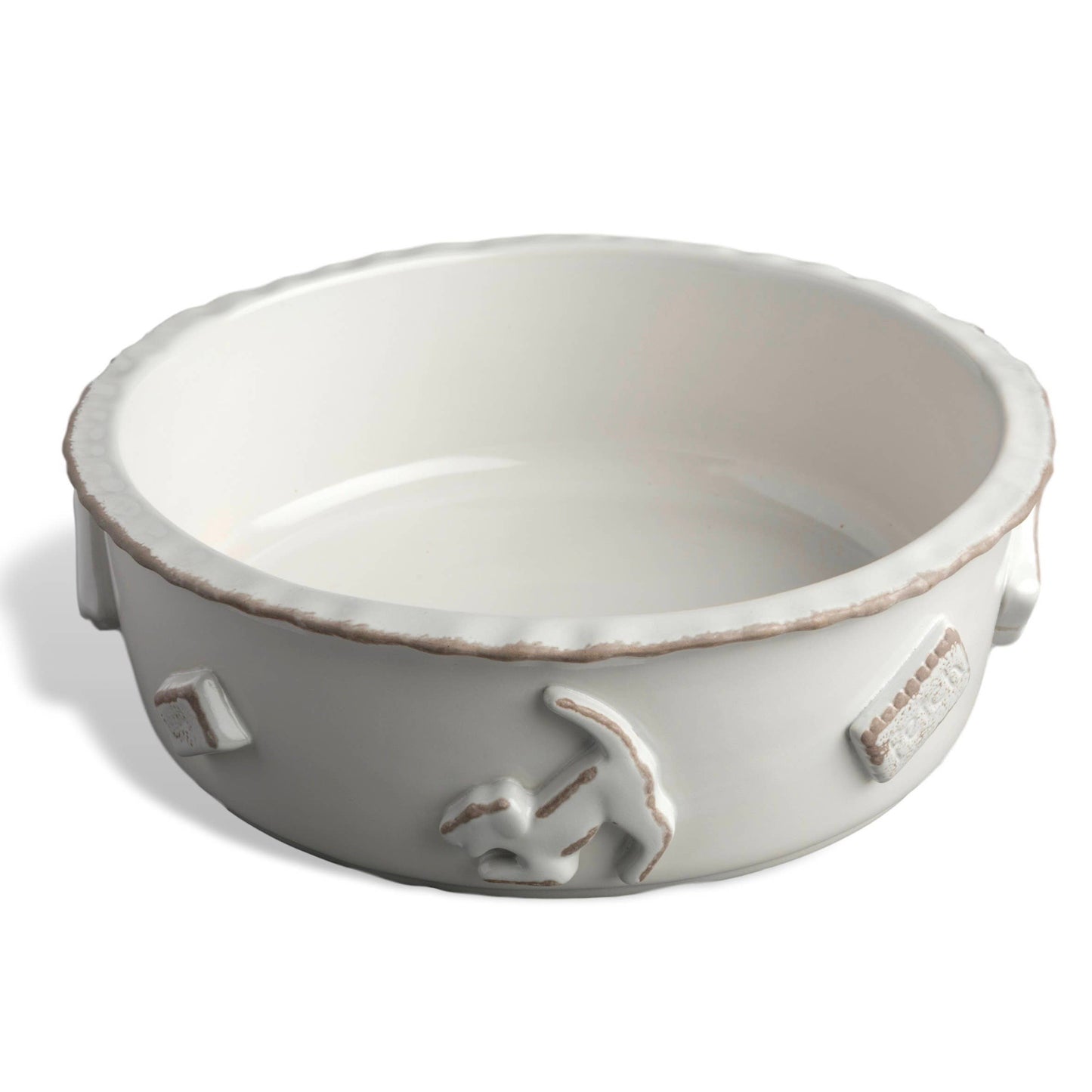 Dog Food And Water Bowl - Large French White