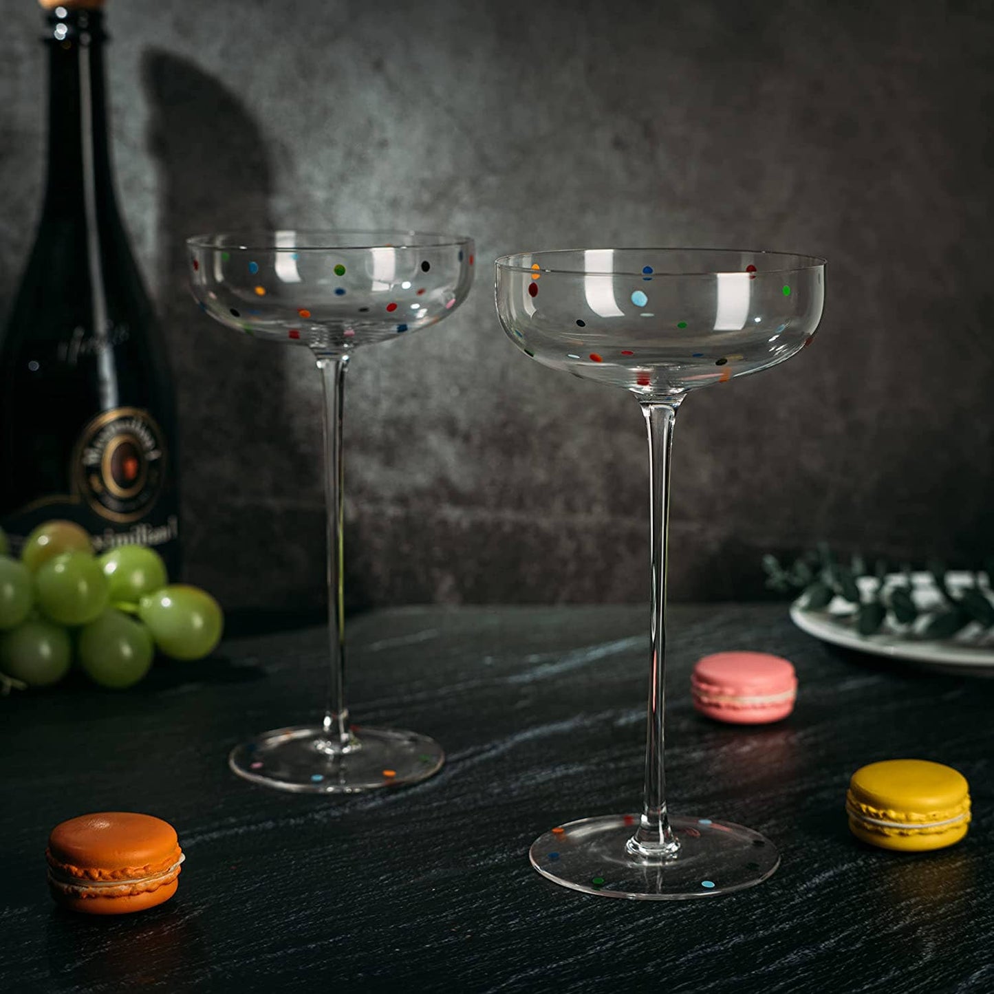 Polka Dot Champagne Coupe Glasses | Set of 2 | 12 oz