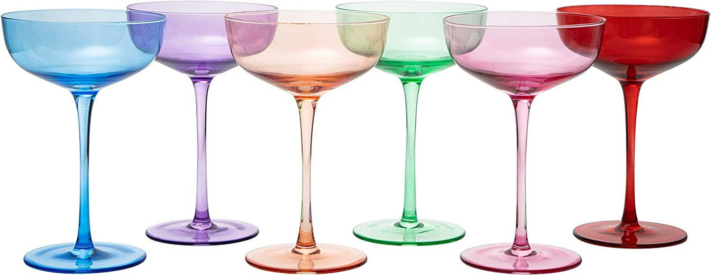 Colored Coupe Glasses | Set of 6 | 7 oz