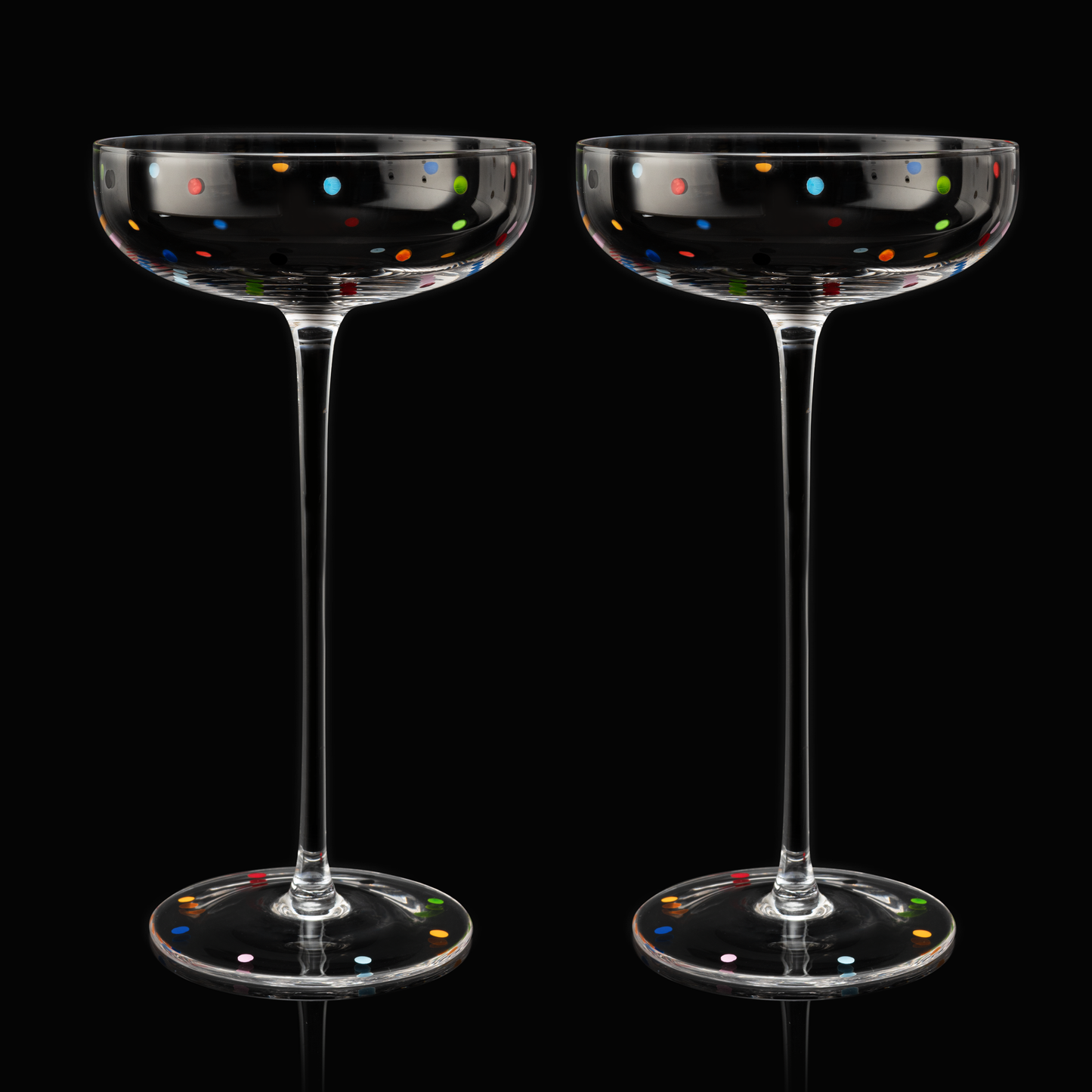 Polka Dot Champagne Coupe Glasses | Set of 2 | 12 oz