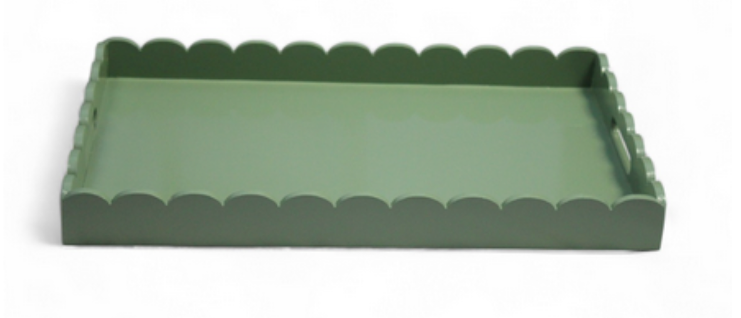 SCALLOPED LACQUER GREEN TRAY : Large