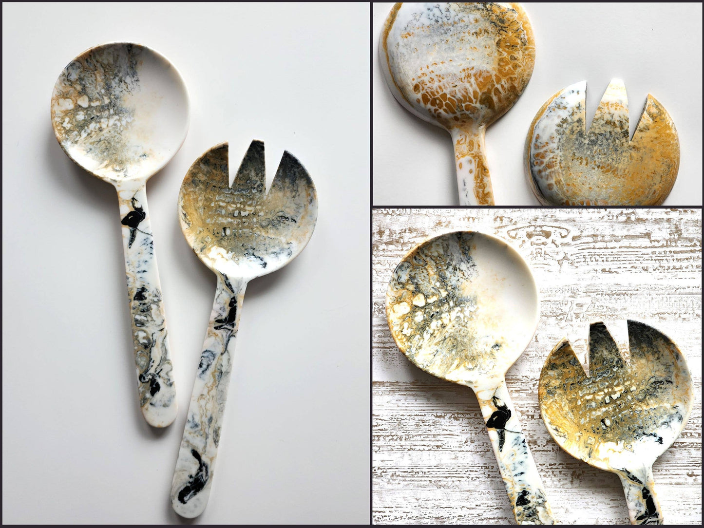 2-Piece Salad Serving Set - Hand-poured Resin Salad Set: Ivory