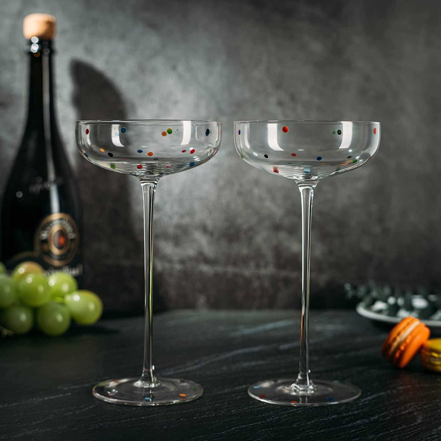 Polka Dot Champagne Coupe Glasses | Set of 2 | 12 oz