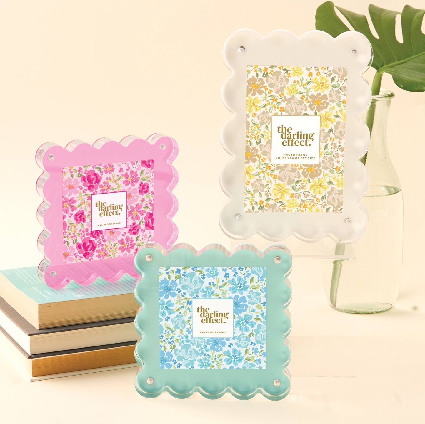 Rectangle Scalloped Acrylic Frame-Hot Pink
