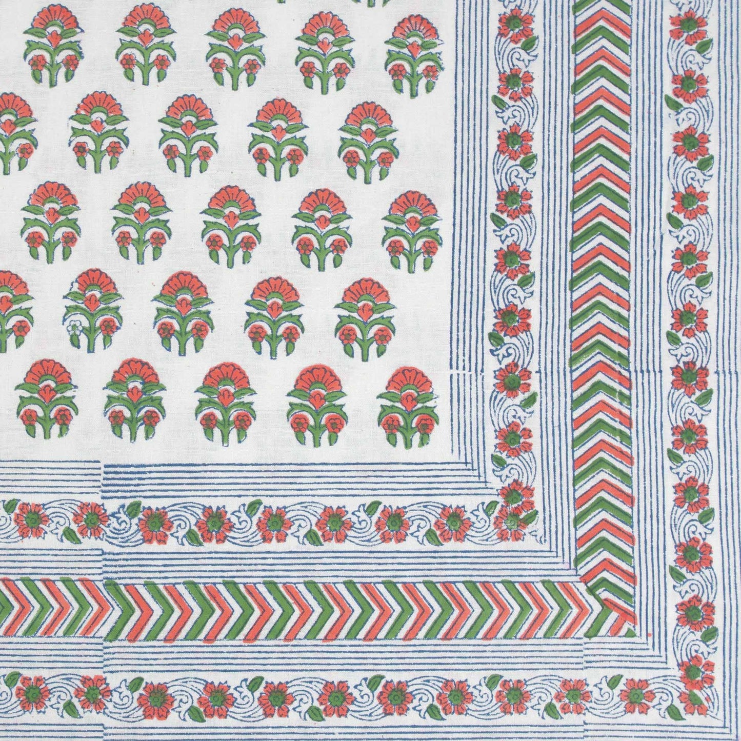 14 Seater Block Printed Rectangular Tablecloth-Red Motif