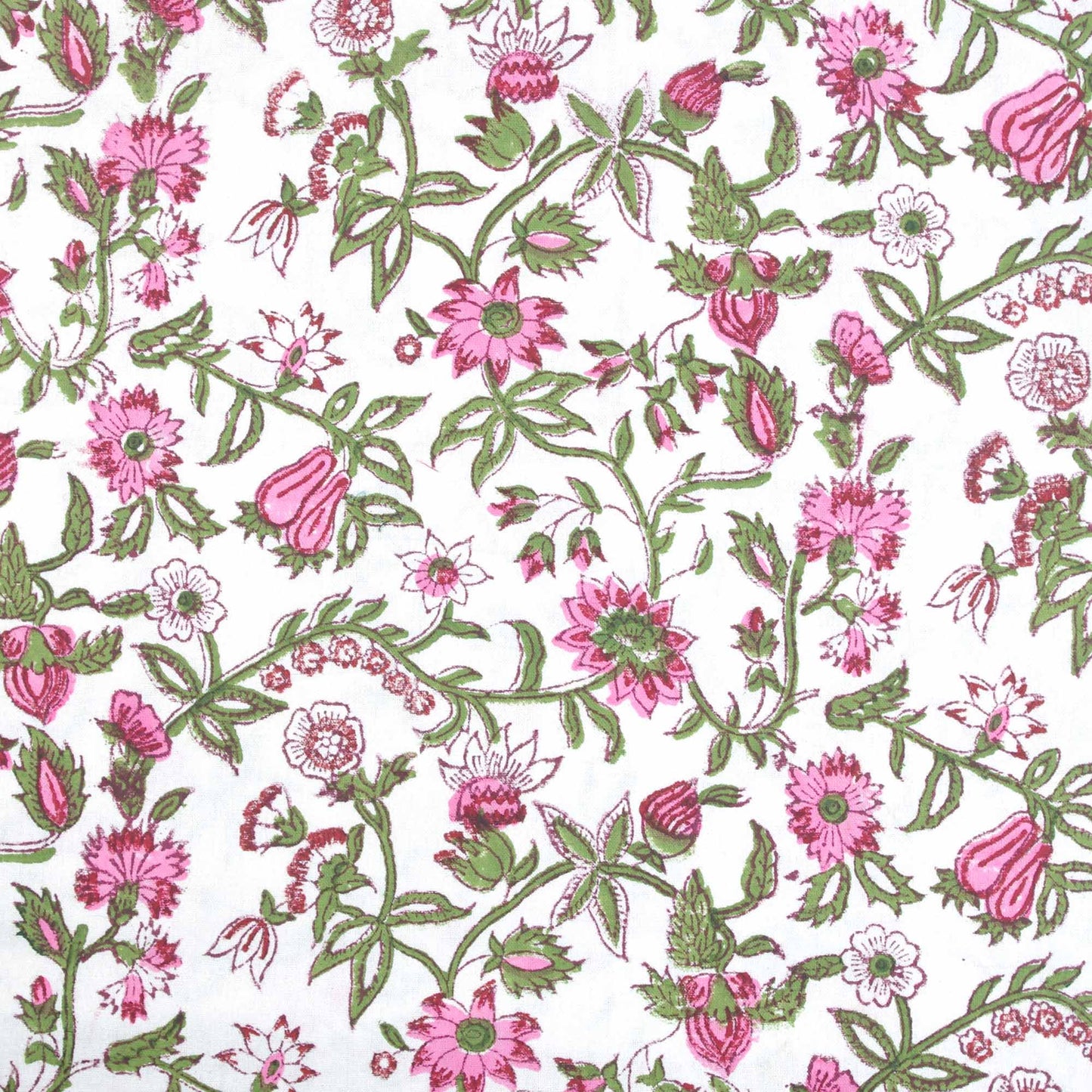 Block Printed Rectangular Tablecloth - Pink Floral Jaal