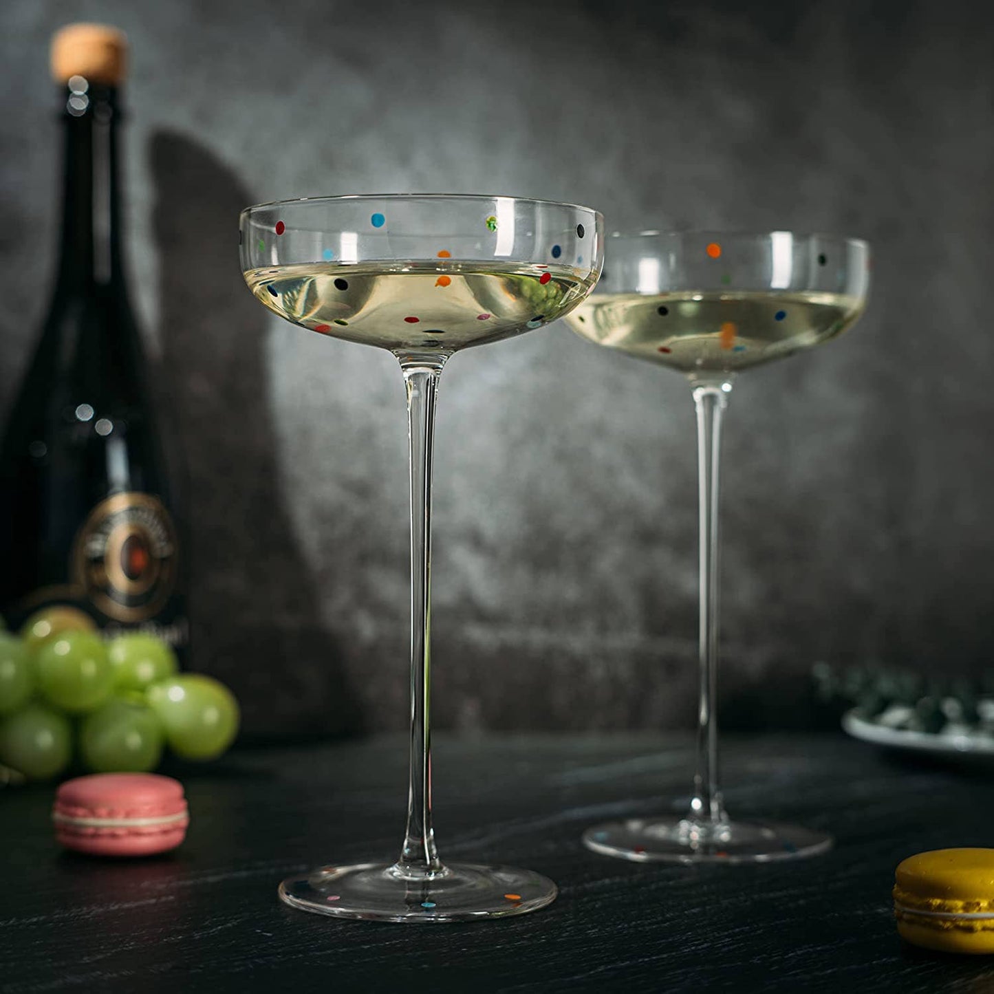 Polka Dot Champagne Coupe Glasses | Set of 2 | 12 oz