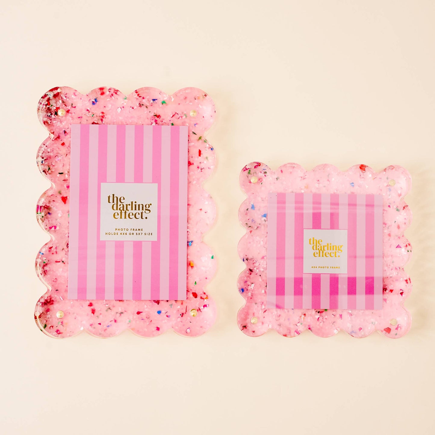 Square Scalloped Acrylic Frame-Confetti Pink