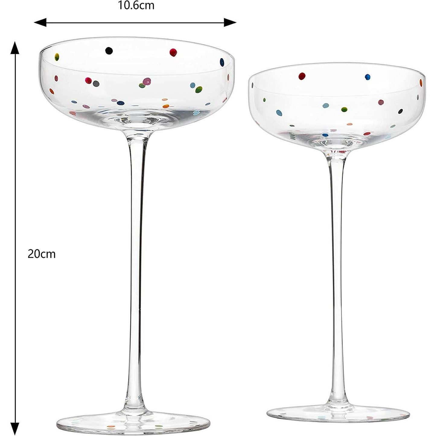 Polka Dot Champagne Coupe Glasses | Set of 2 | 12 oz