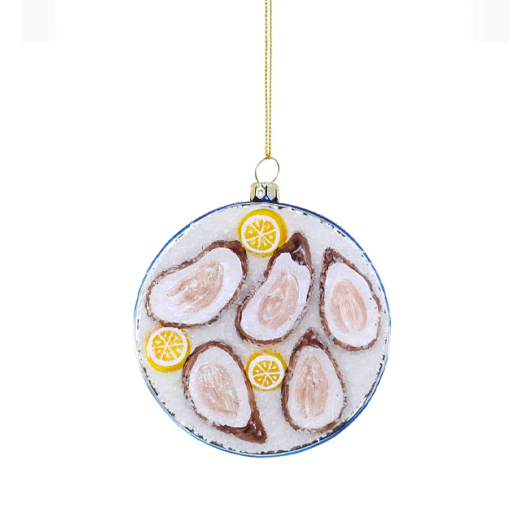 Plated Oyster on Ice-Blue Ornament