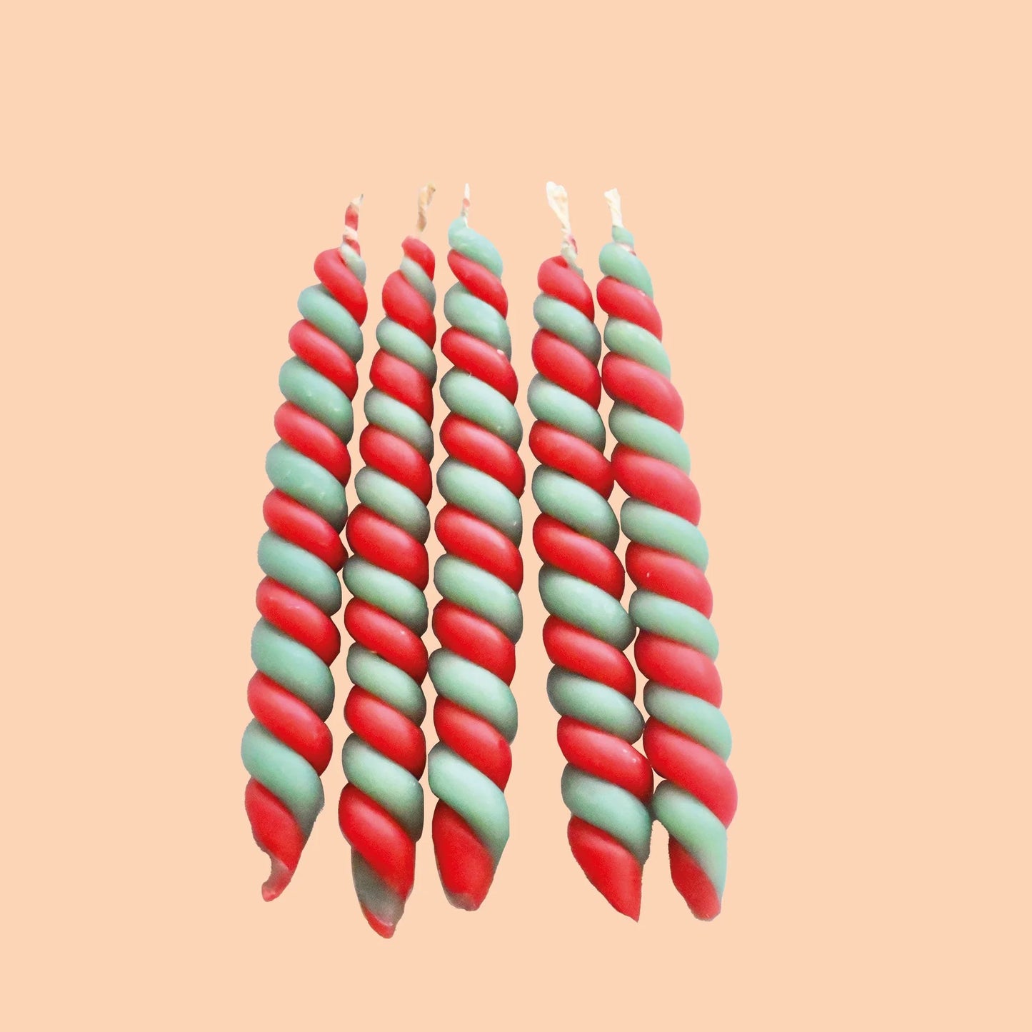 Red & Green Twisted Beeswax Candle Set