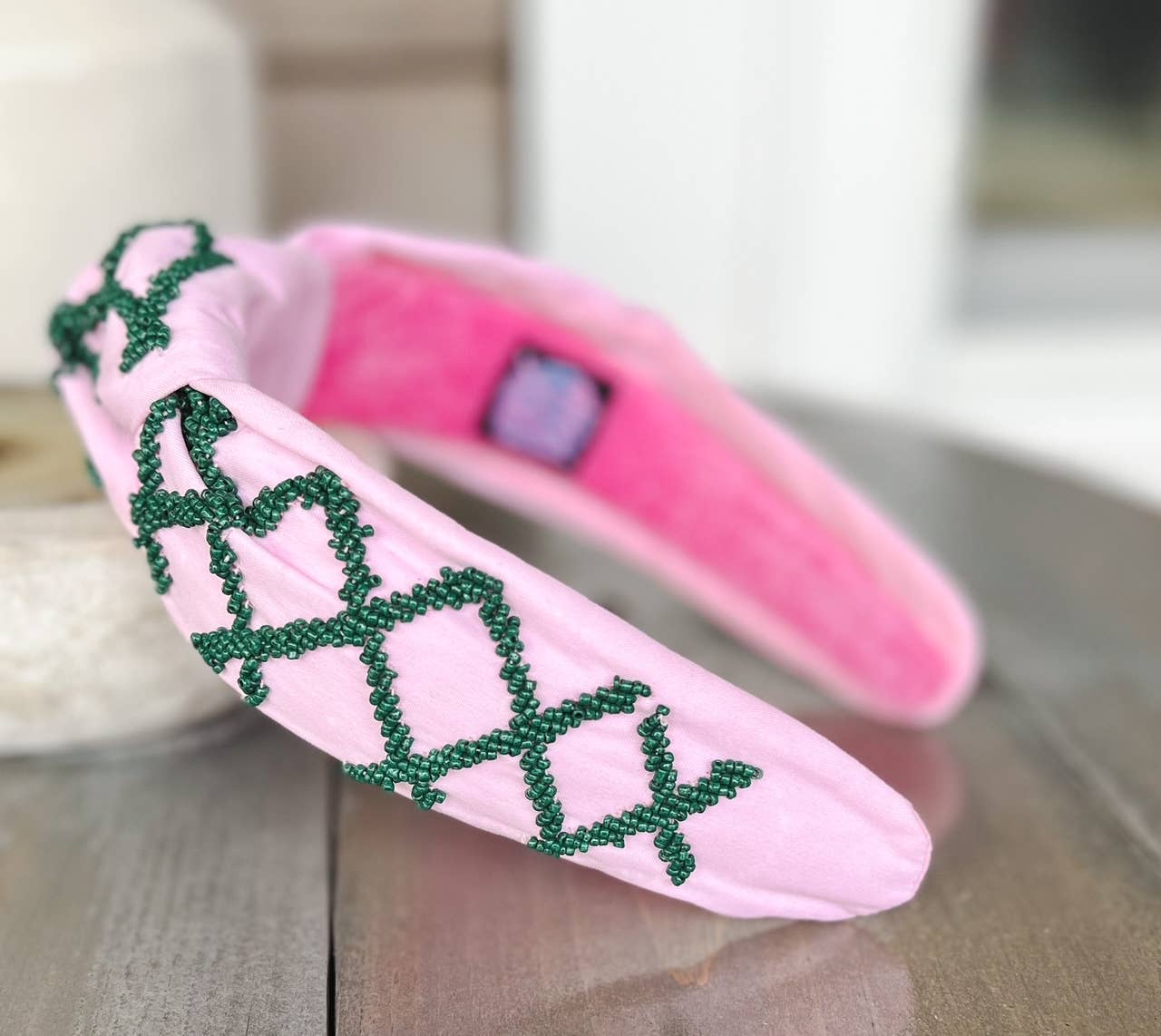 Spring Criss Cross Seed Beaded Hearts Top Knot Headband