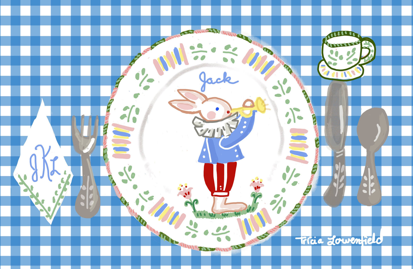 Blue Gingham Troubadour Bunny Placemat