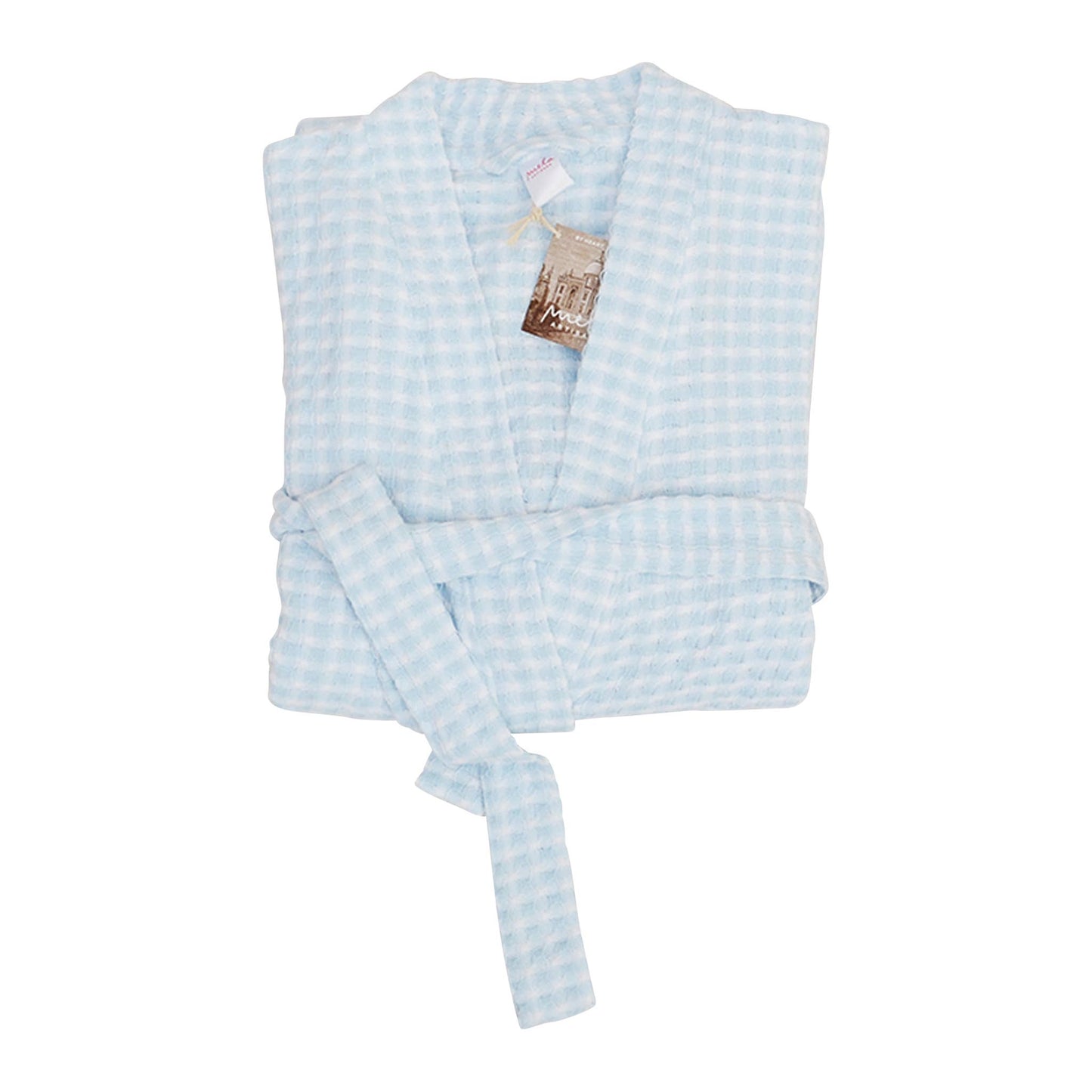 Au Natural Organic Cotton Bath Robe in Ash Blue/Off White