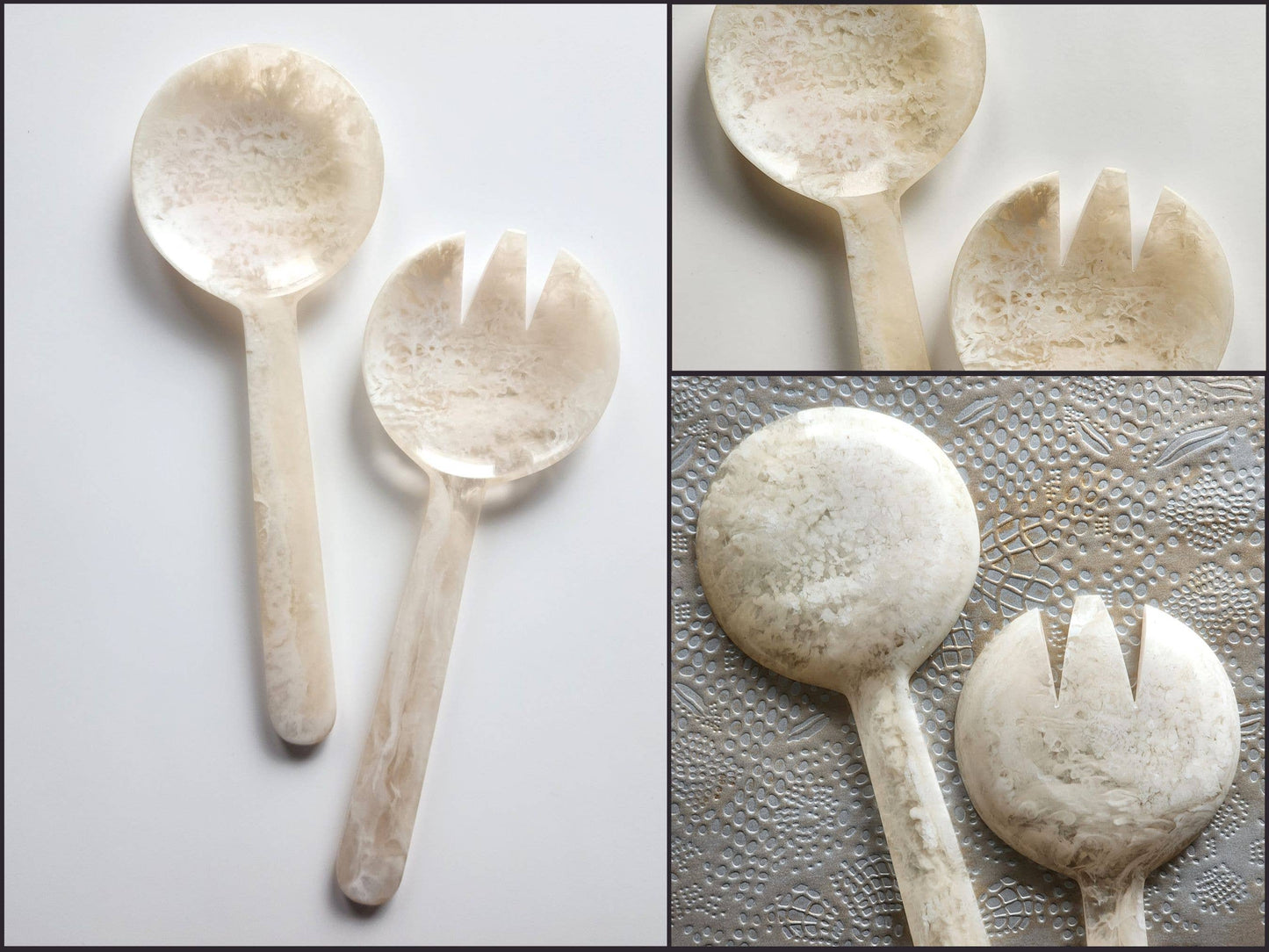 2-Piece Salad Serving Set - Hand-poured Resin Salad Set: Ivory