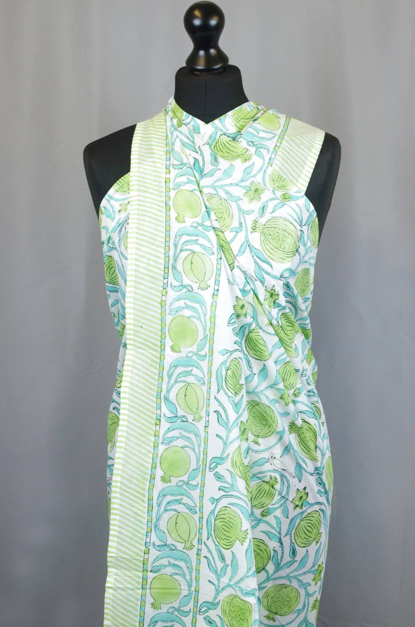Beach Coverup Sarong Pareo - White Green Tropical Fruits