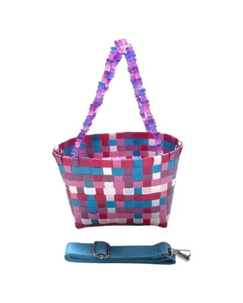 PINK & PURPLE STRAW GUMMY BEAR BAG