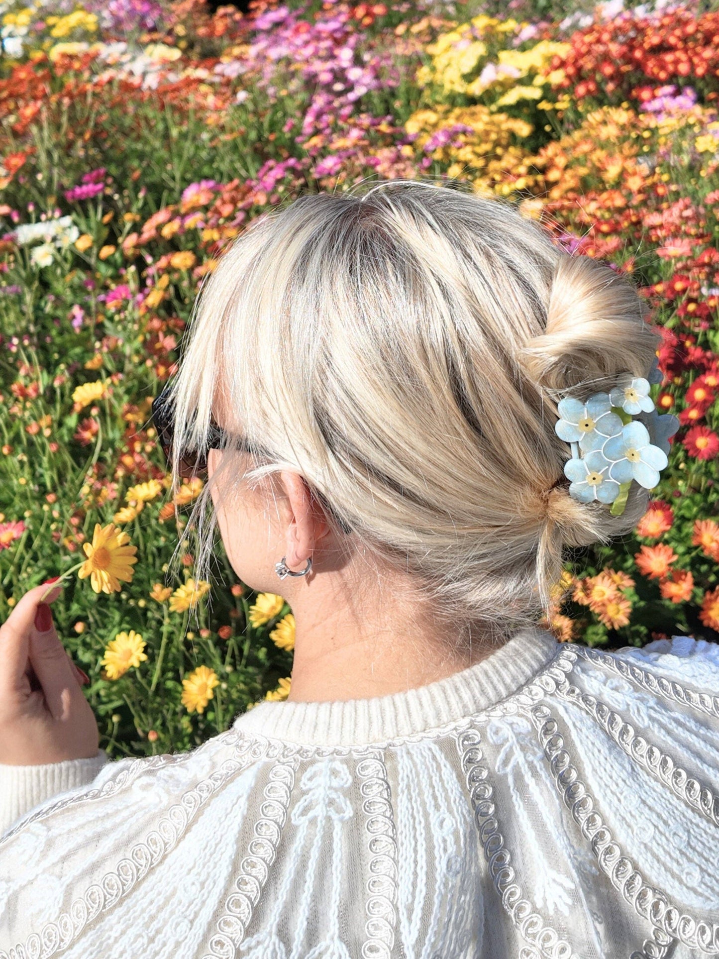 Hand-painted Forget-Me-Not Claw Hair Clip
