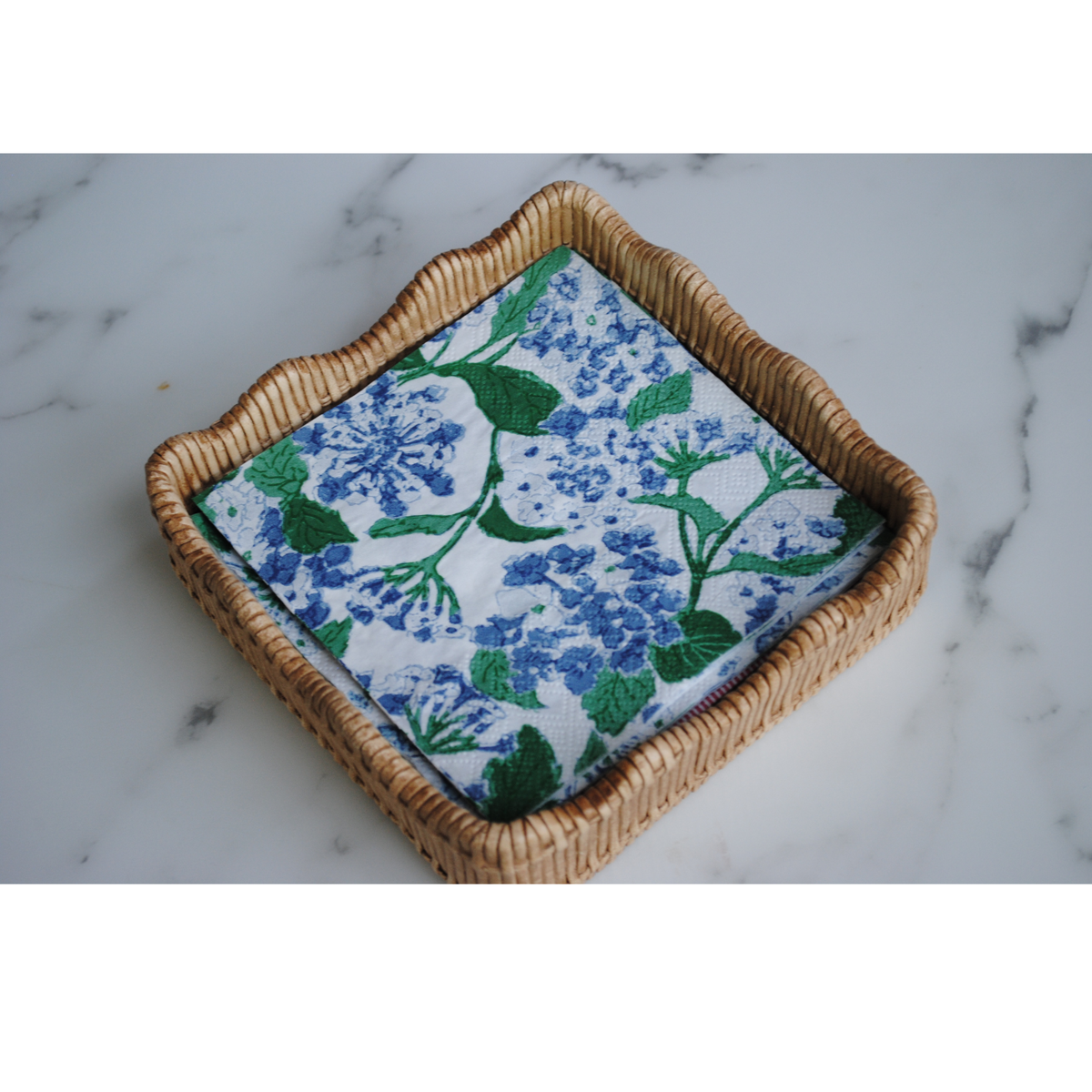 Block Print Blue Hydrangea Cocktail Napkins - case of 5