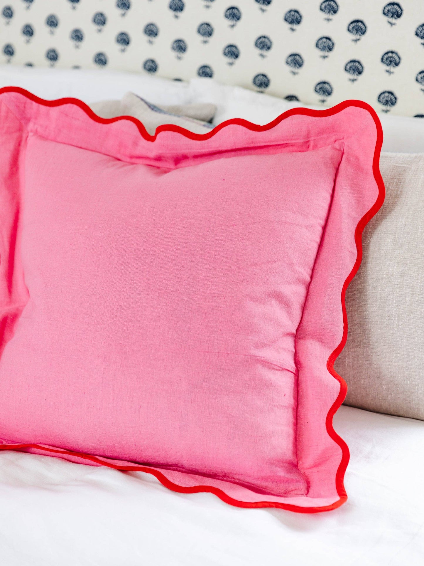 Darcy Linen Pillow - Light Pink + Cherry