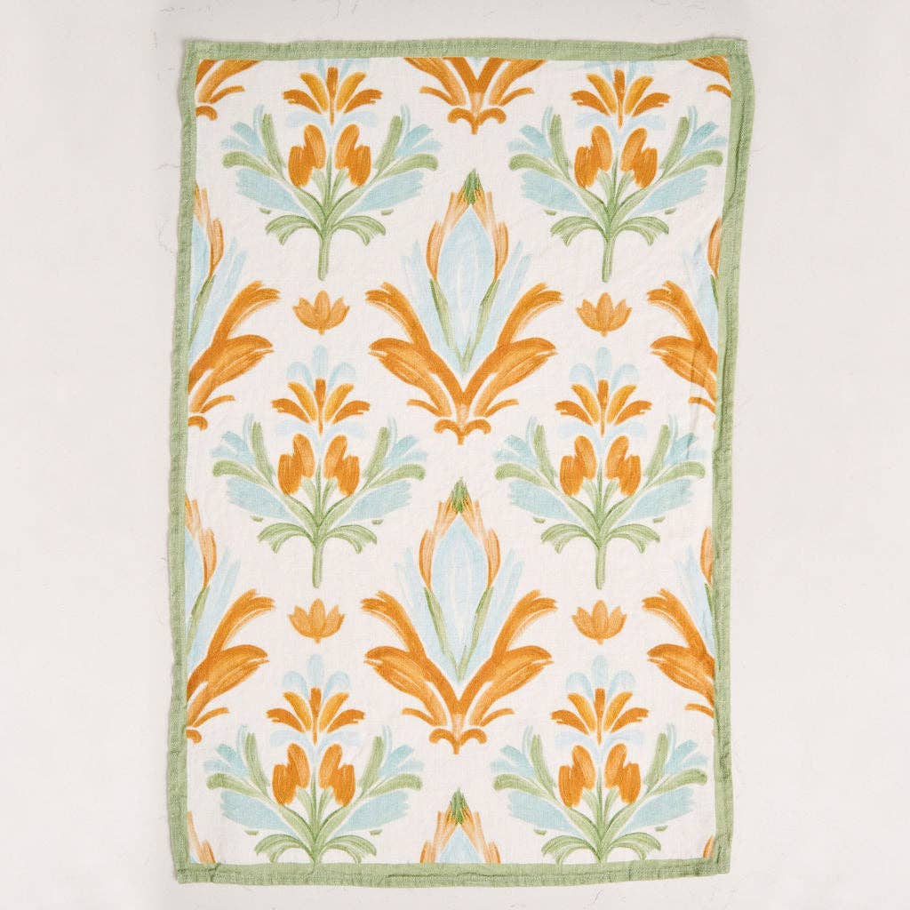 Preppy Damask - Orange & Green Tea Towel