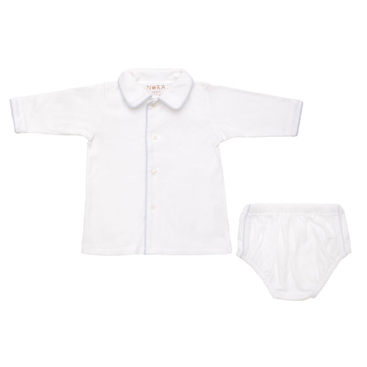 Baby Cotton Knit Long Sleeve Diaper Set: Blue