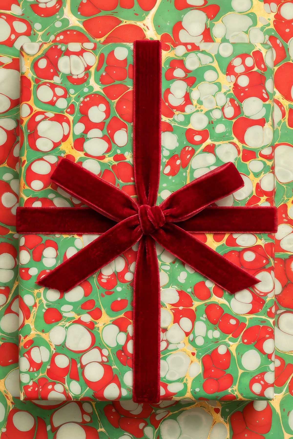 Hand Marbled Christmas Gems Gift Wrapping Paper Sheets