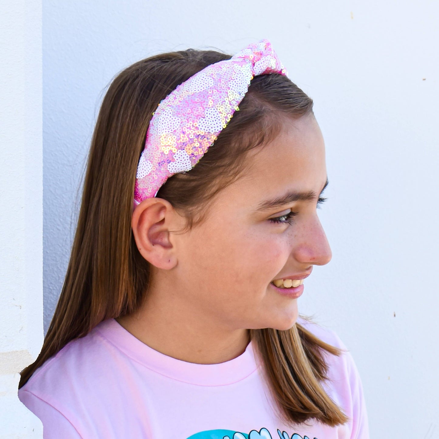 Pink Sequin Heart Headband