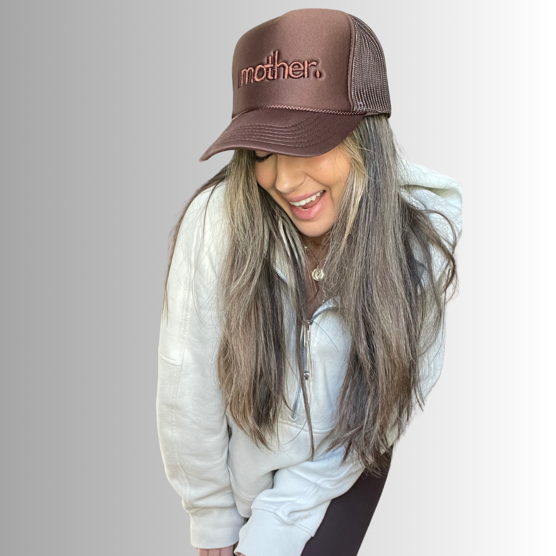 "mother." Embroidered Trucker Hat - Mocha