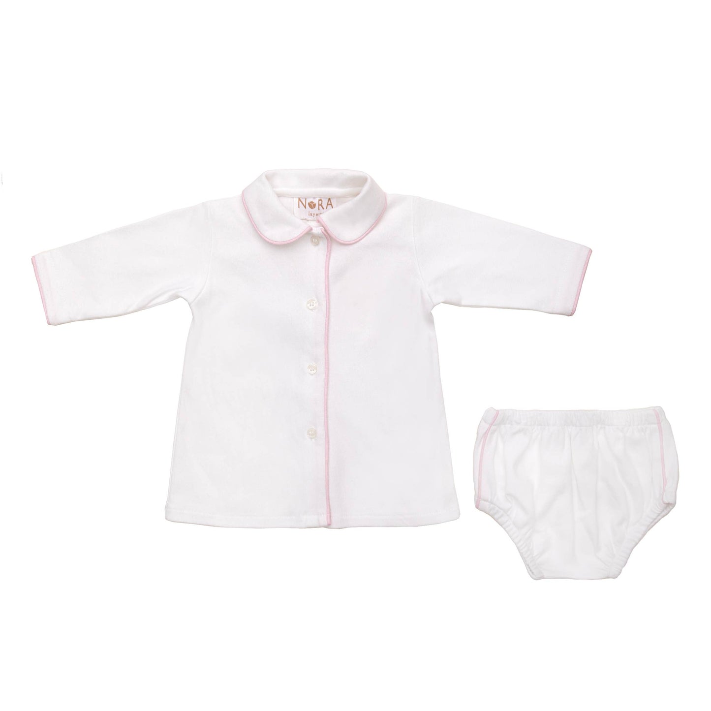 Baby Cotton Knit Long Sleeve Diaper Set: Pink