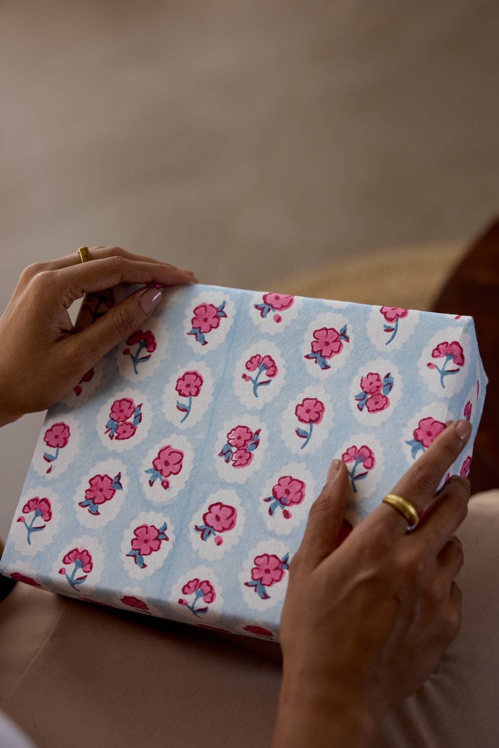 Block Printed Wrapping Paper Sheets - BP Scallop Tiles Pink Sorbet