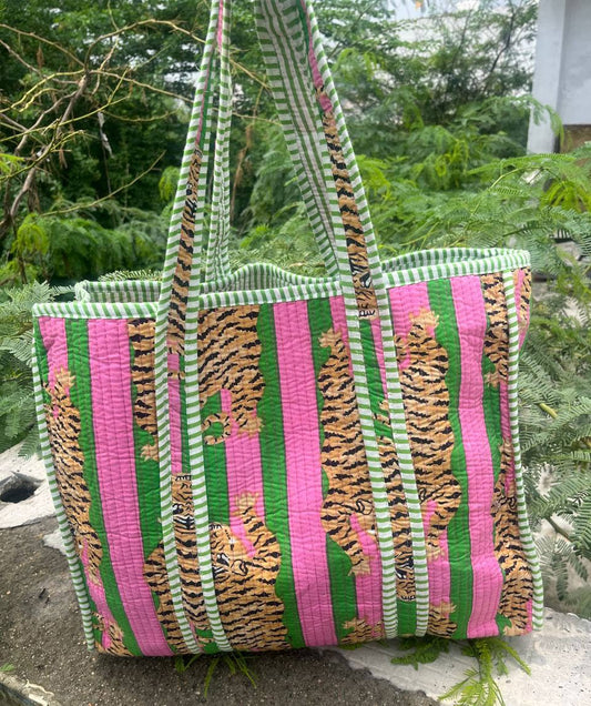 Quilted Indian Tiger Printed Bag