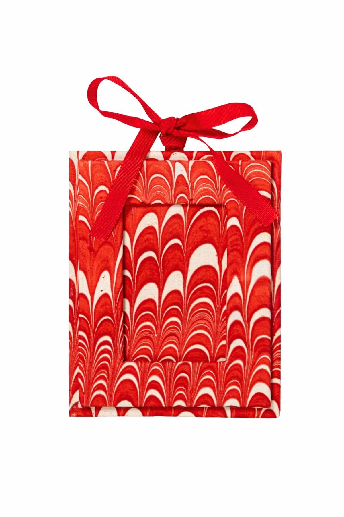 Mini Hand-Marbled Picture Frame Ornament | Candy Cane Swirl