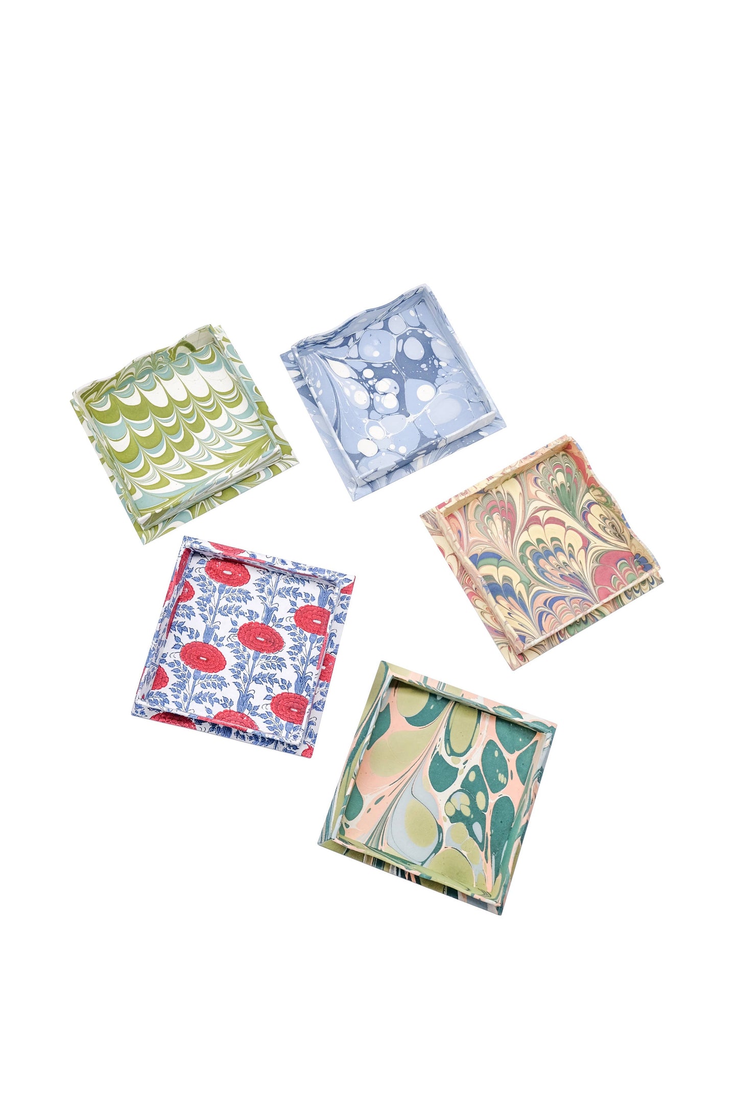 Scalloped Hand-Marbled Tray - Robin Blue