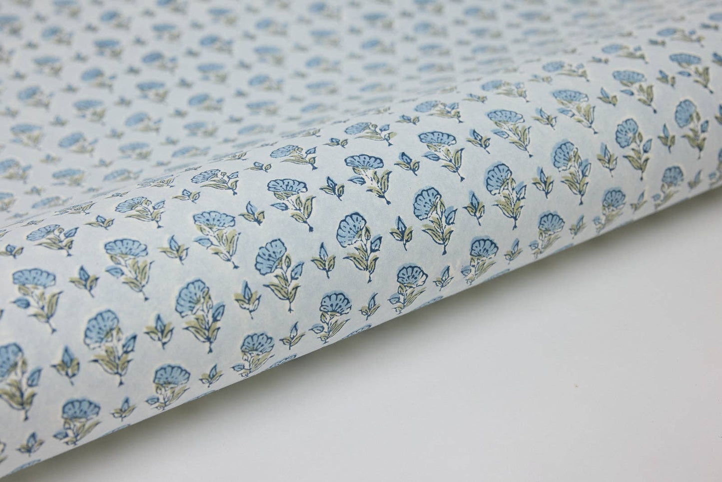 Block Printed Wrapping Paper Sheets - BP Ditsy Floral Blue Stone