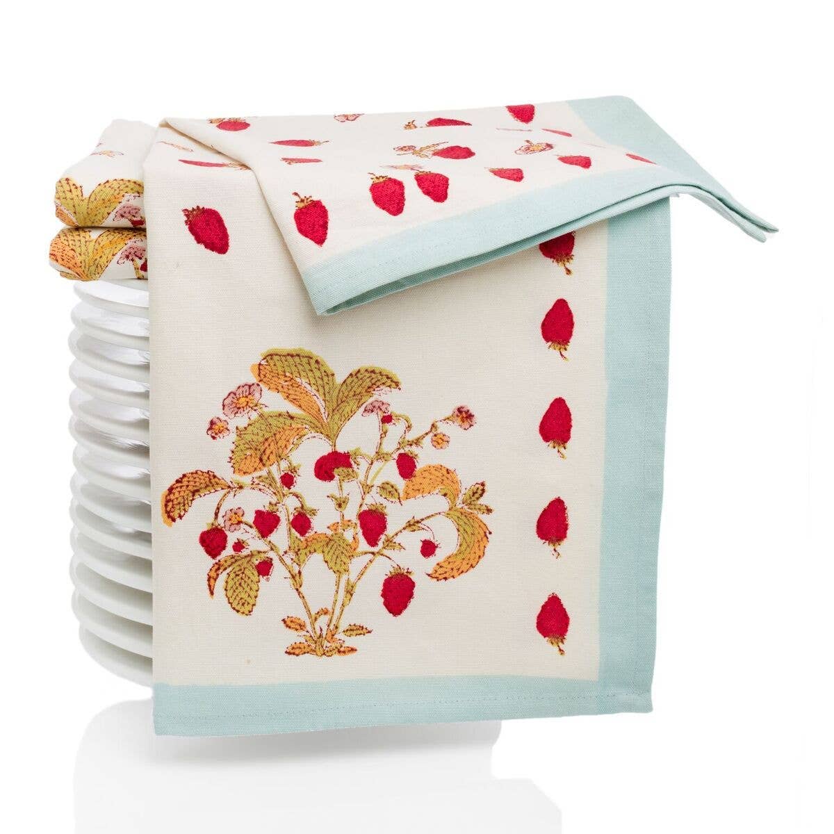 Strawberry Blue Tea Towels