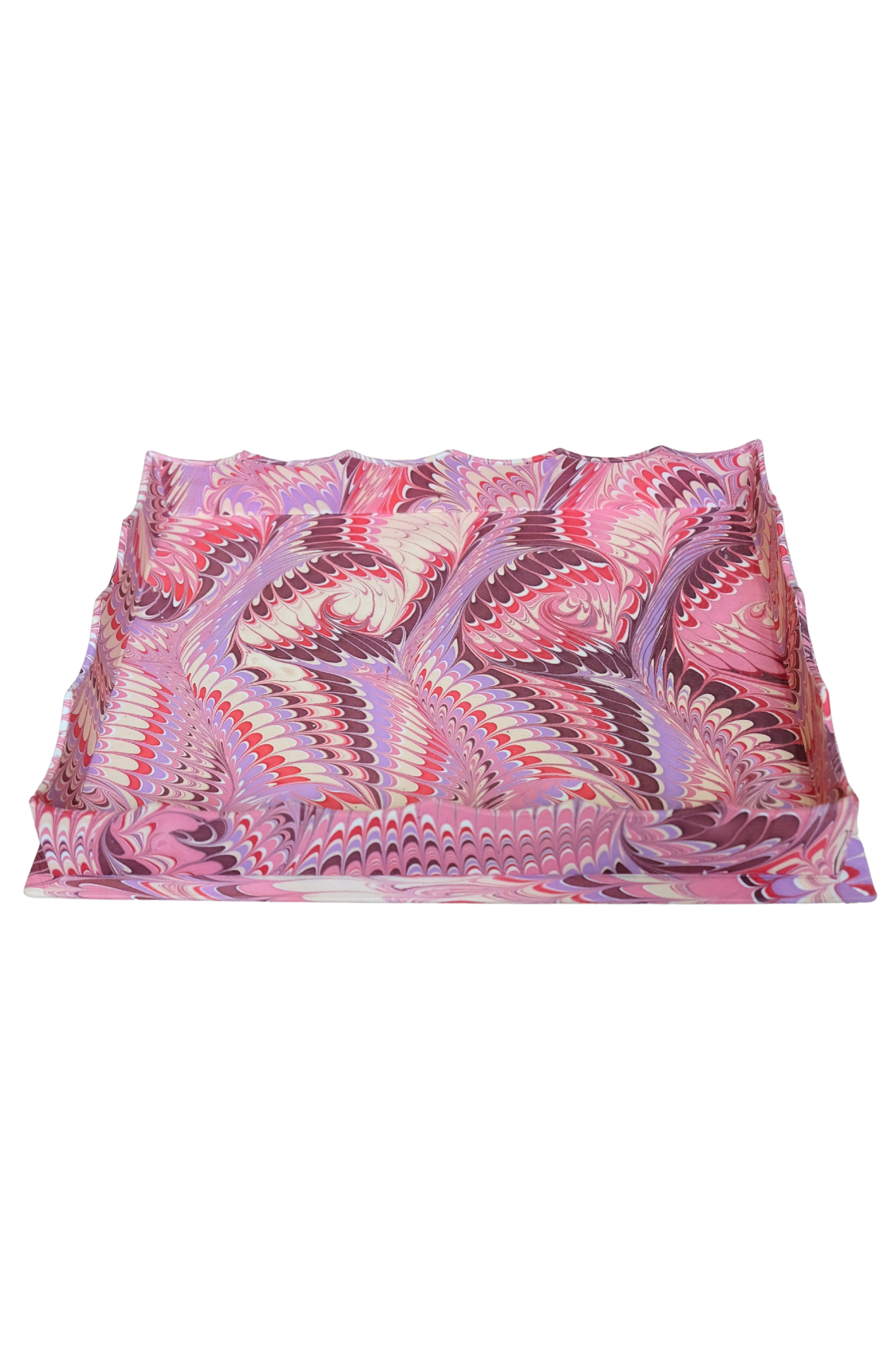 Nesting Scalloped Hand-Marbled Trays in Florentine Pink