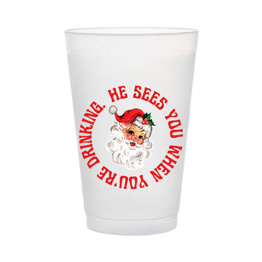 HE SEES YOU WHEN YOU'RE DRINKING : FROSTED CUP SLEEVE