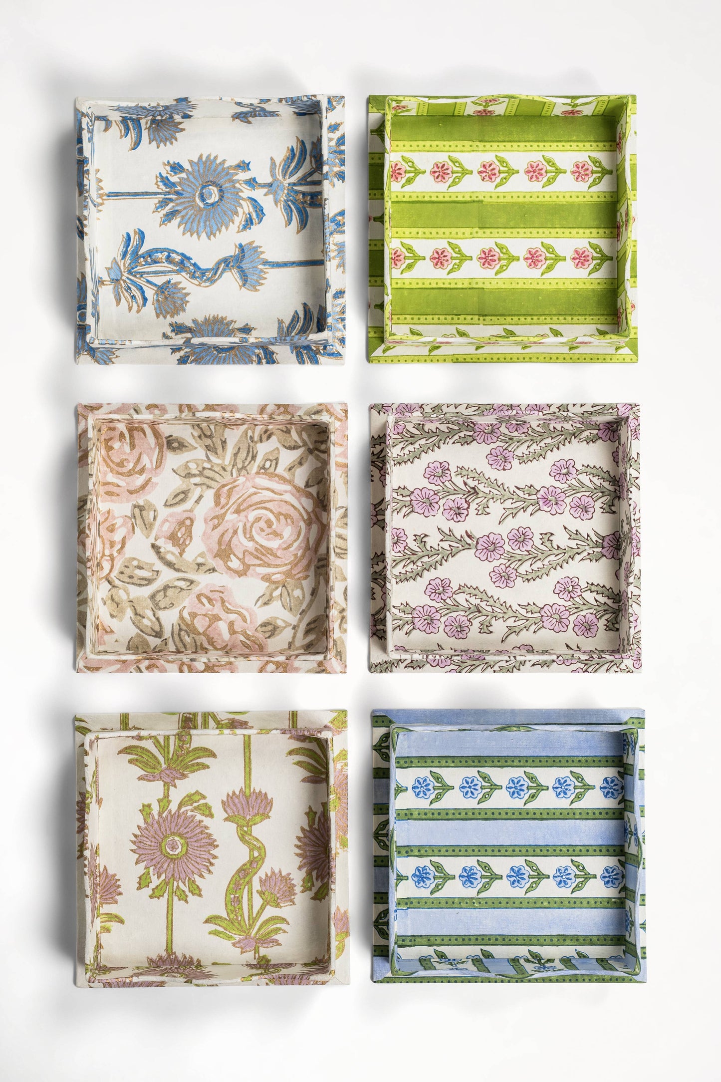 Floral Vines Blockprint Tray-  Blue