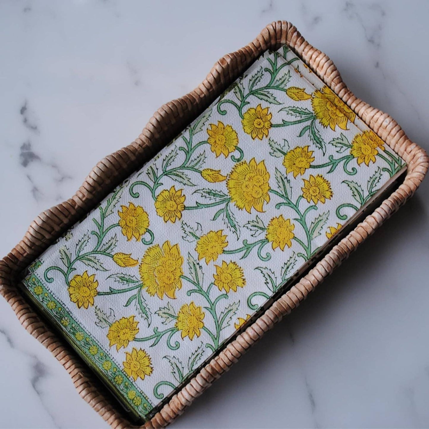 Yellow Daffodils Spring Floral Block Print Napkins