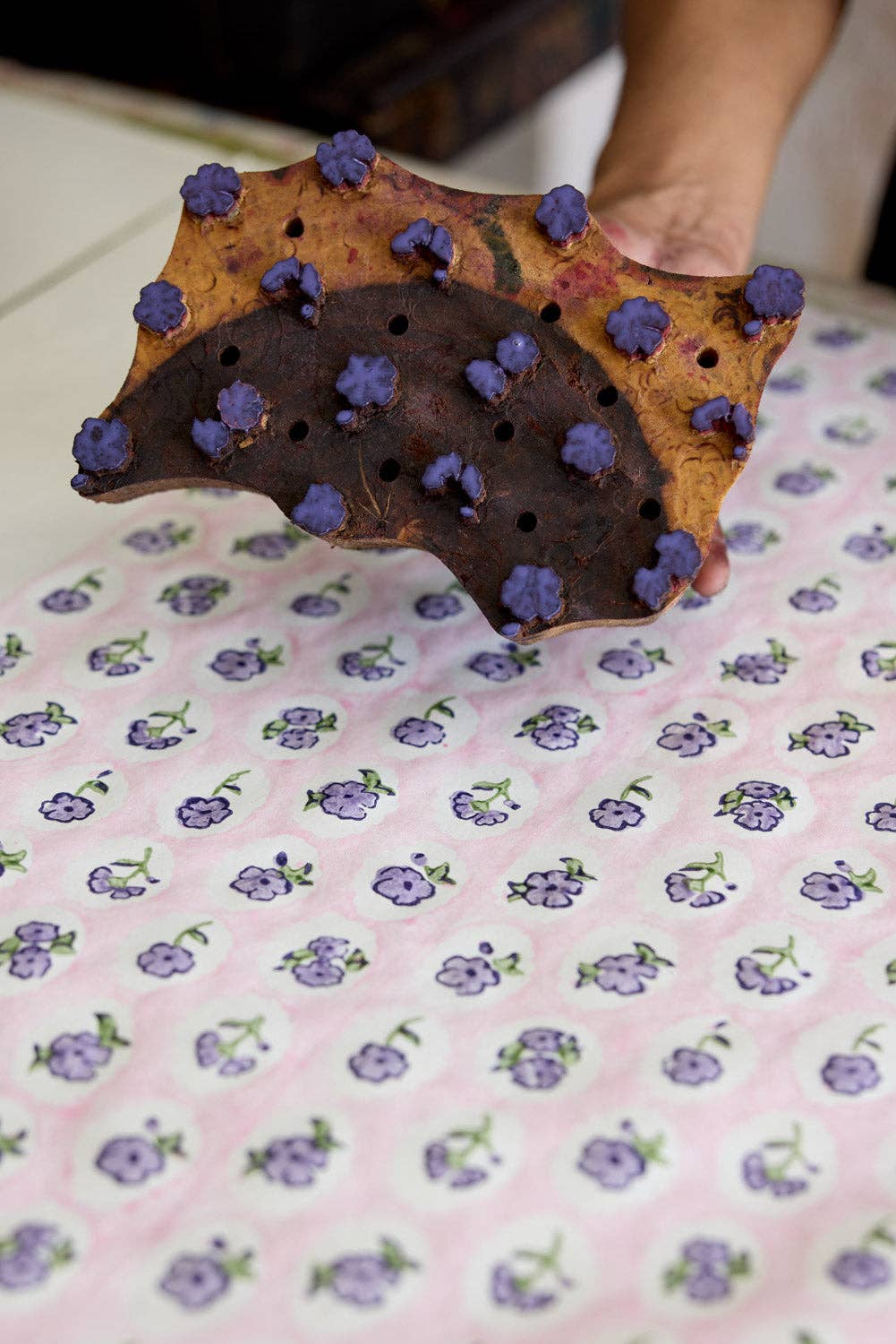 Block Printed Wrapping Paper Sheets - BP Scallop Tiles Violet Meringue