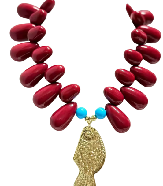 Lucky Fish Necklace- Raspberry