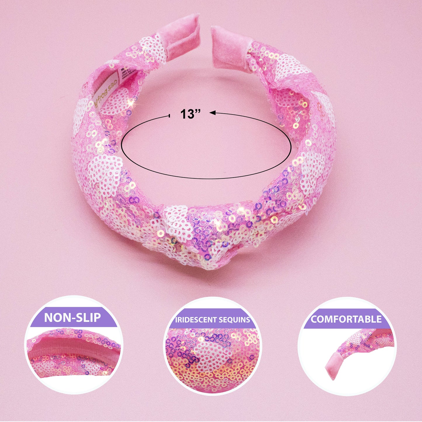Pink Sequin Heart Headband