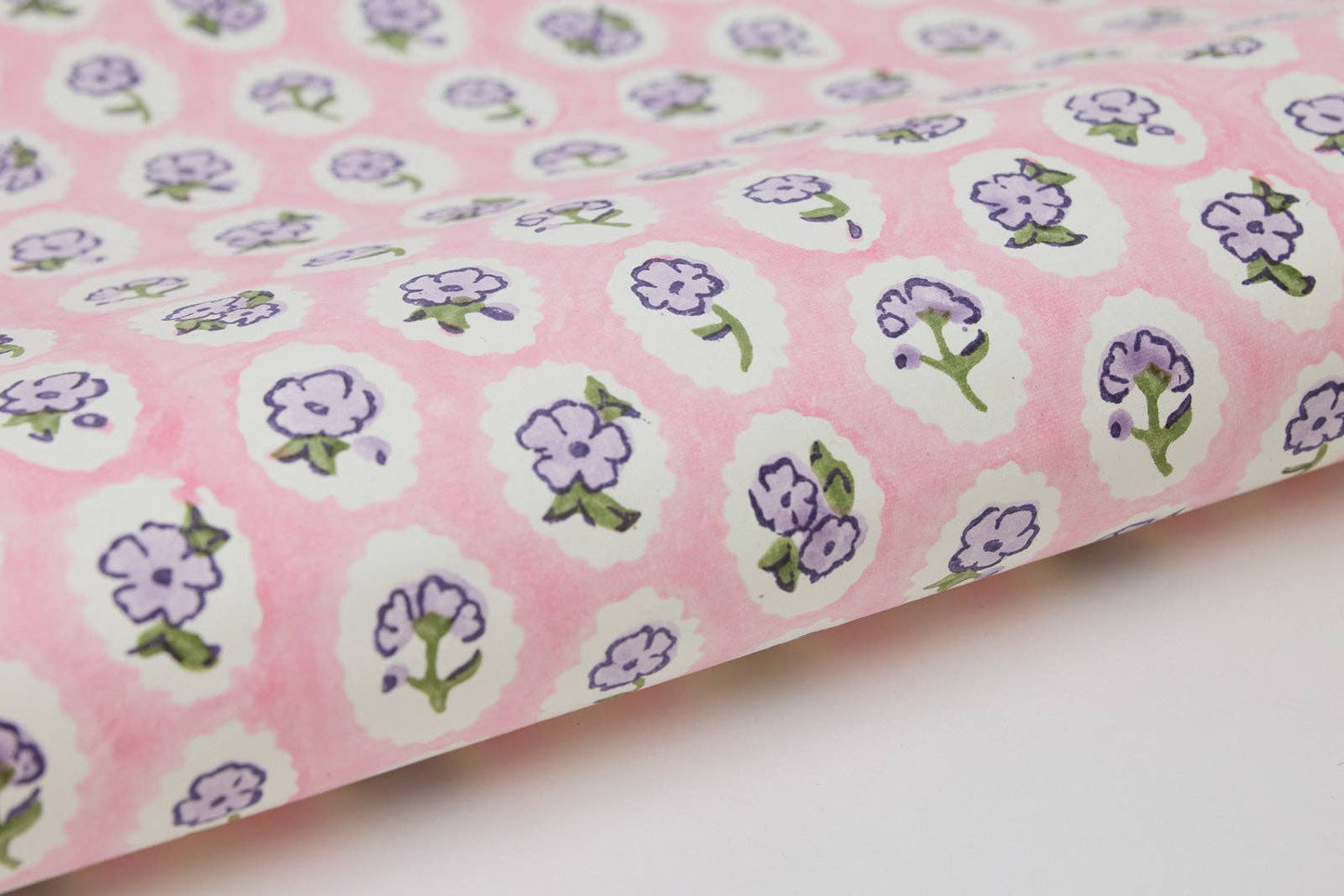 Block Printed Wrapping Paper Sheets - BP Scallop Tiles Violet Meringue