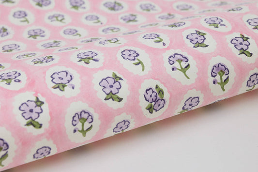 Block Printed Wrapping Paper Sheets - BP Scallop Tiles Violet Meringue