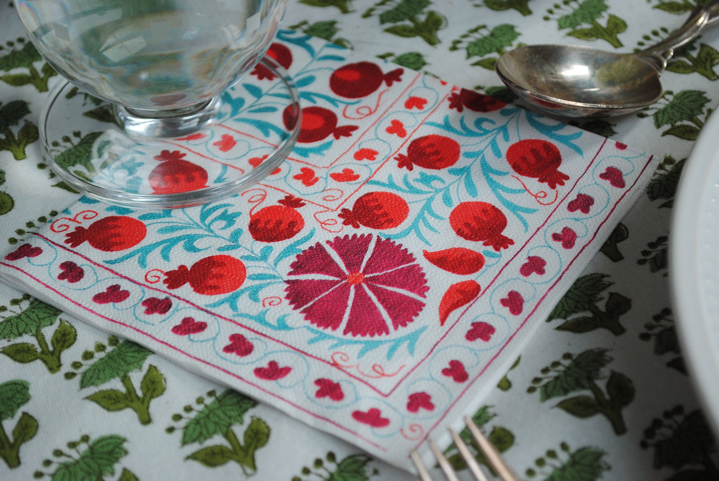 Block Print Pomegranates Cocktail Napkins