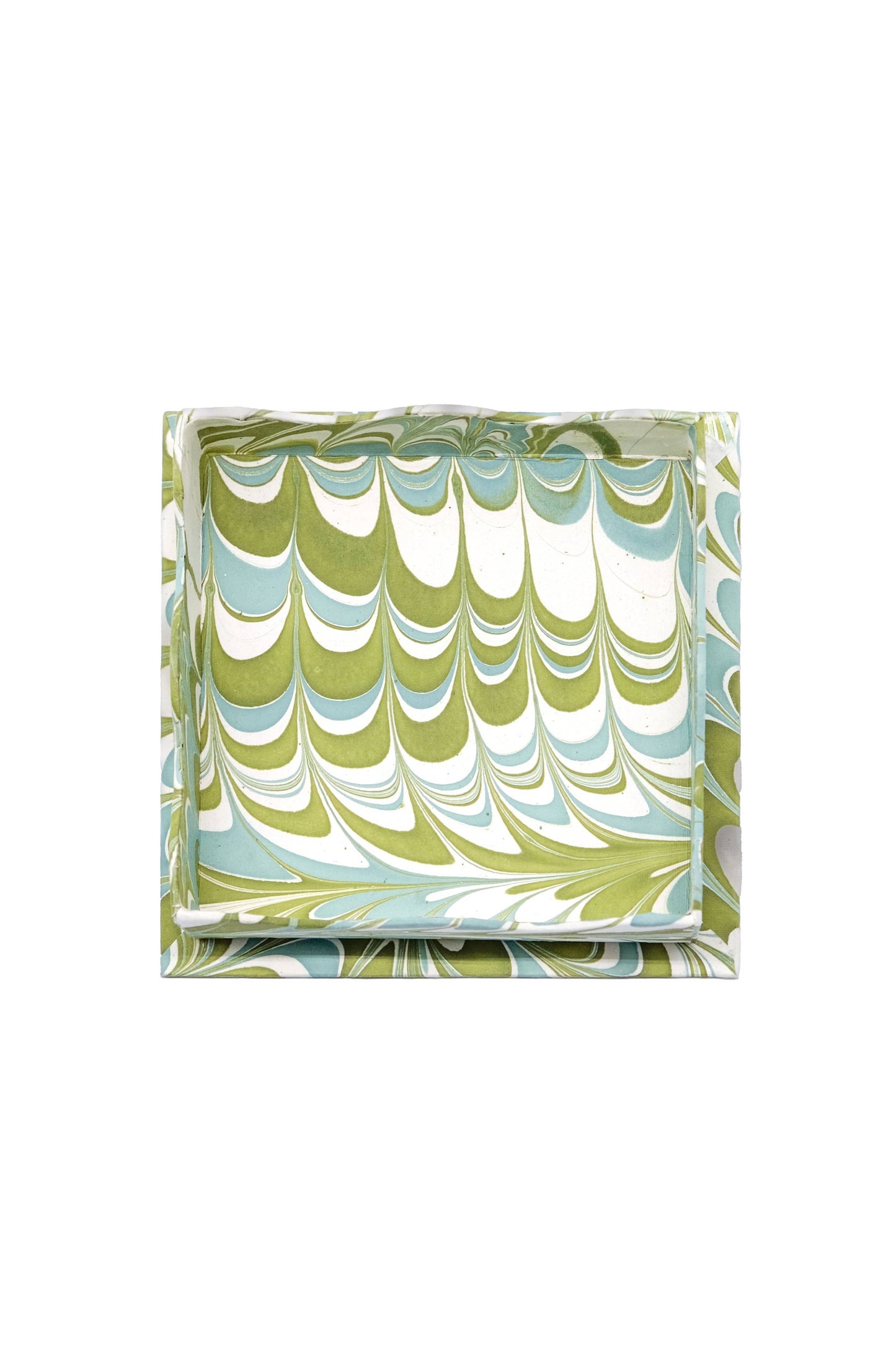Scalloped Hand-Marbled Tray - Robin Blue