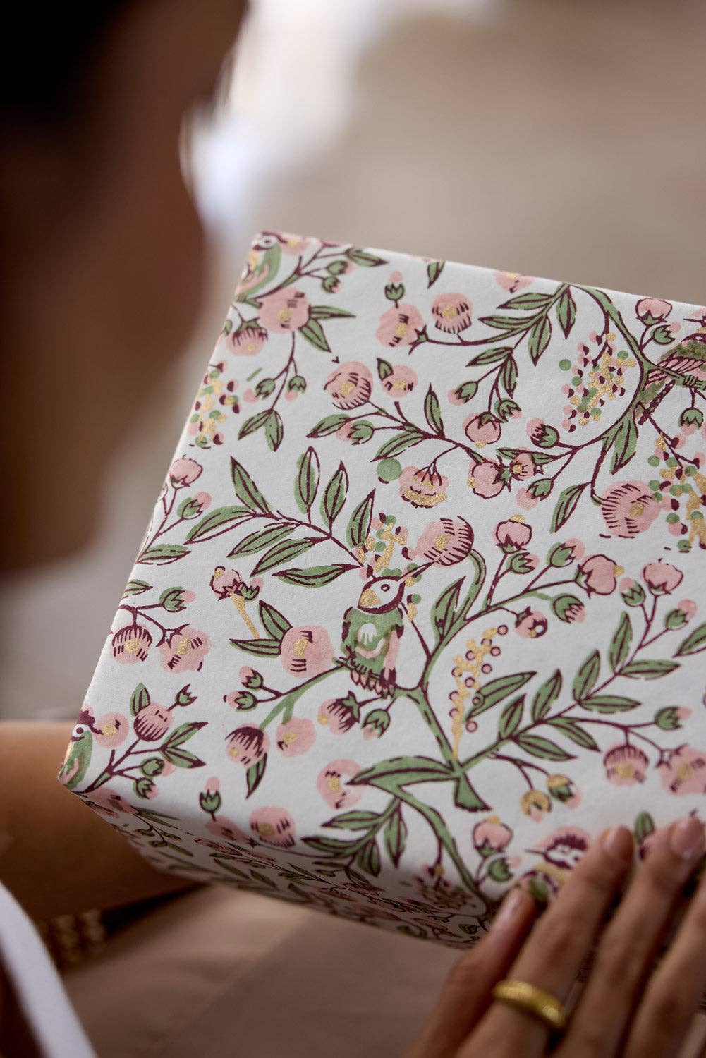 Block Printed Wrapping Paper Sheets - BP Song Birds Blush